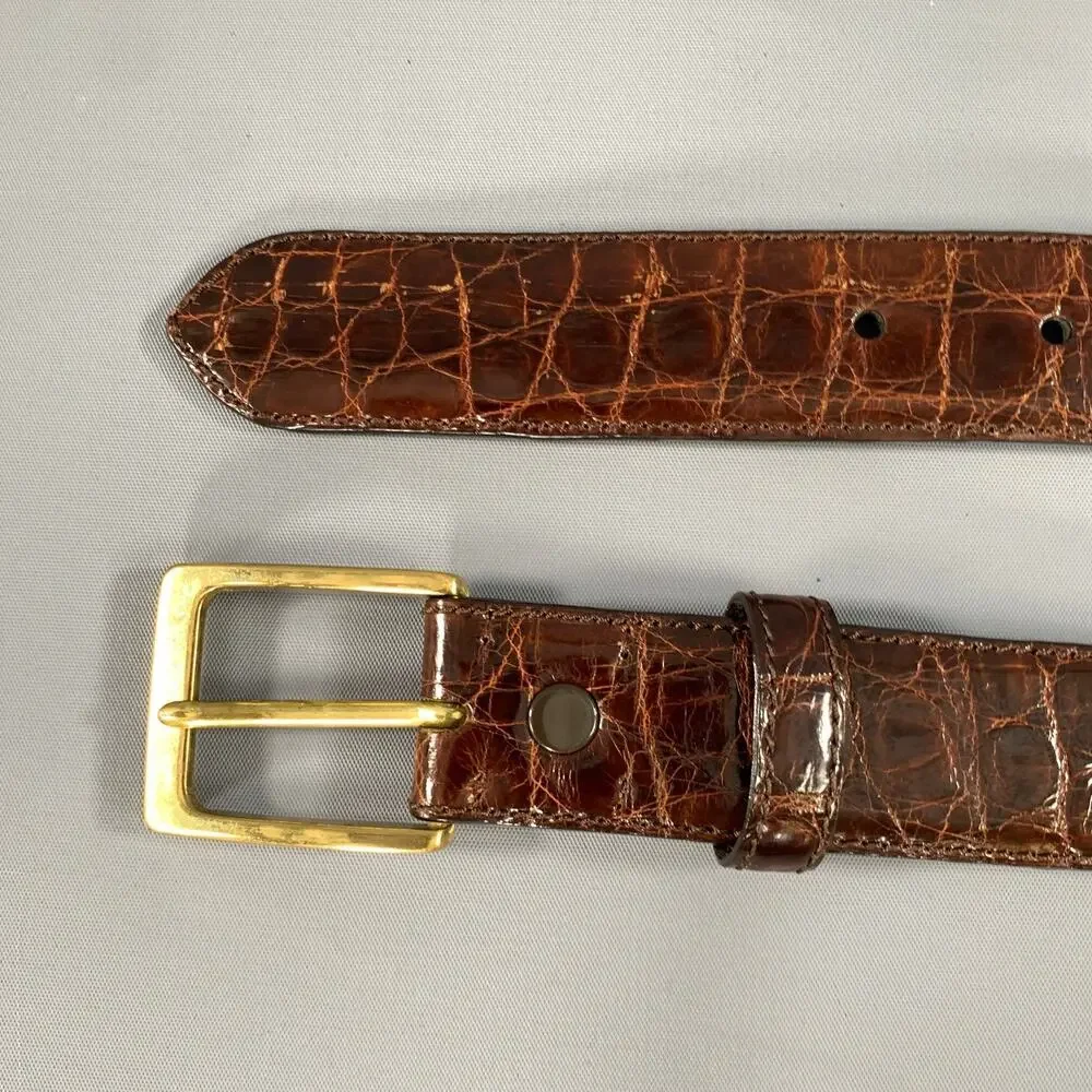 GARYS & COMPANY Size 40 Brown Crackled Crocodile Belt